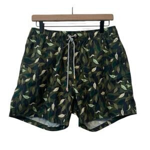 Polonio Green Leaf Camo Drawstring Swim Trunks Size L